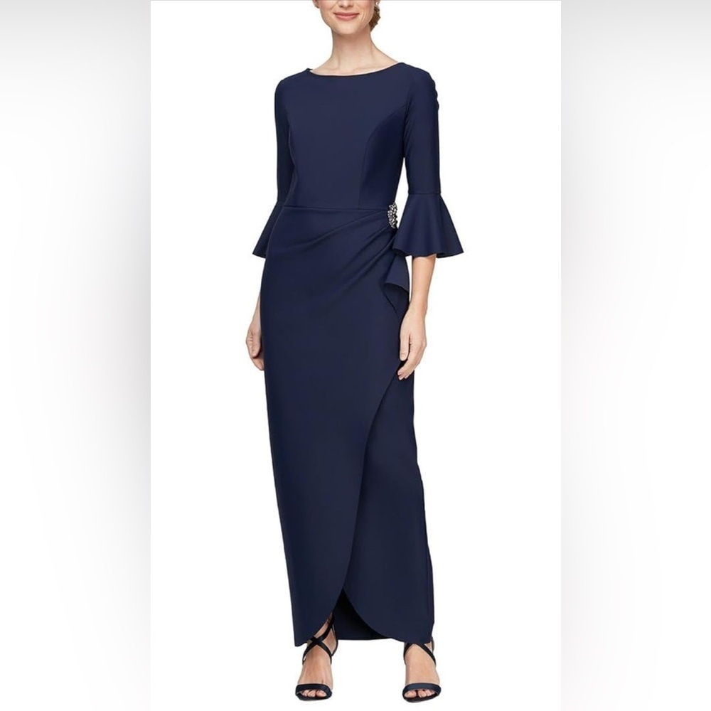 Alex Evenings Women's Slimming Long ¾ Sleeve Side-Ruched Dress